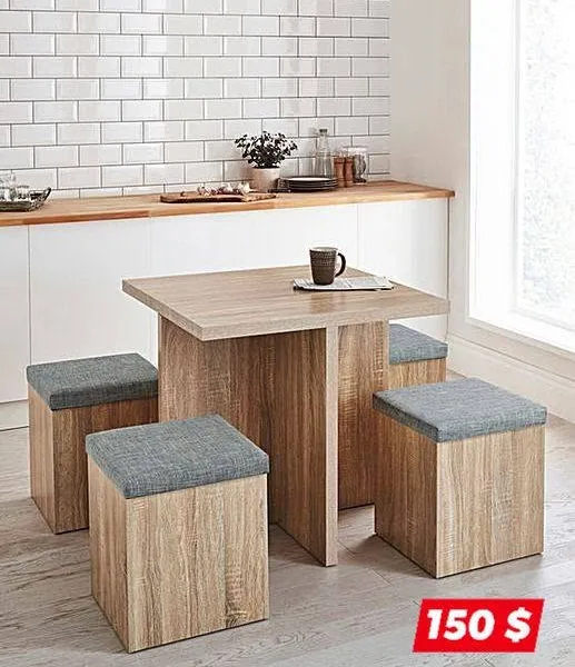 Kitchen Table with 4 Hidden Stools