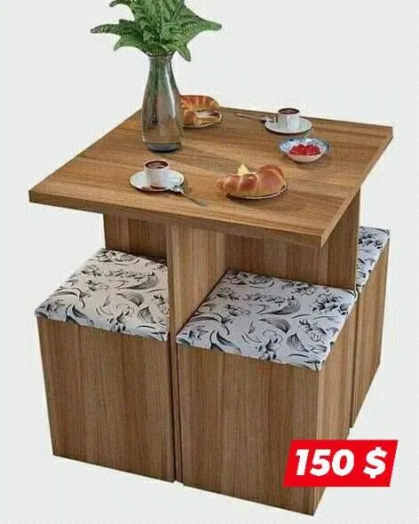 Kitchen Table with 4 Hidden Stools