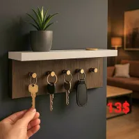 Walnut Key Rack with White Shelf