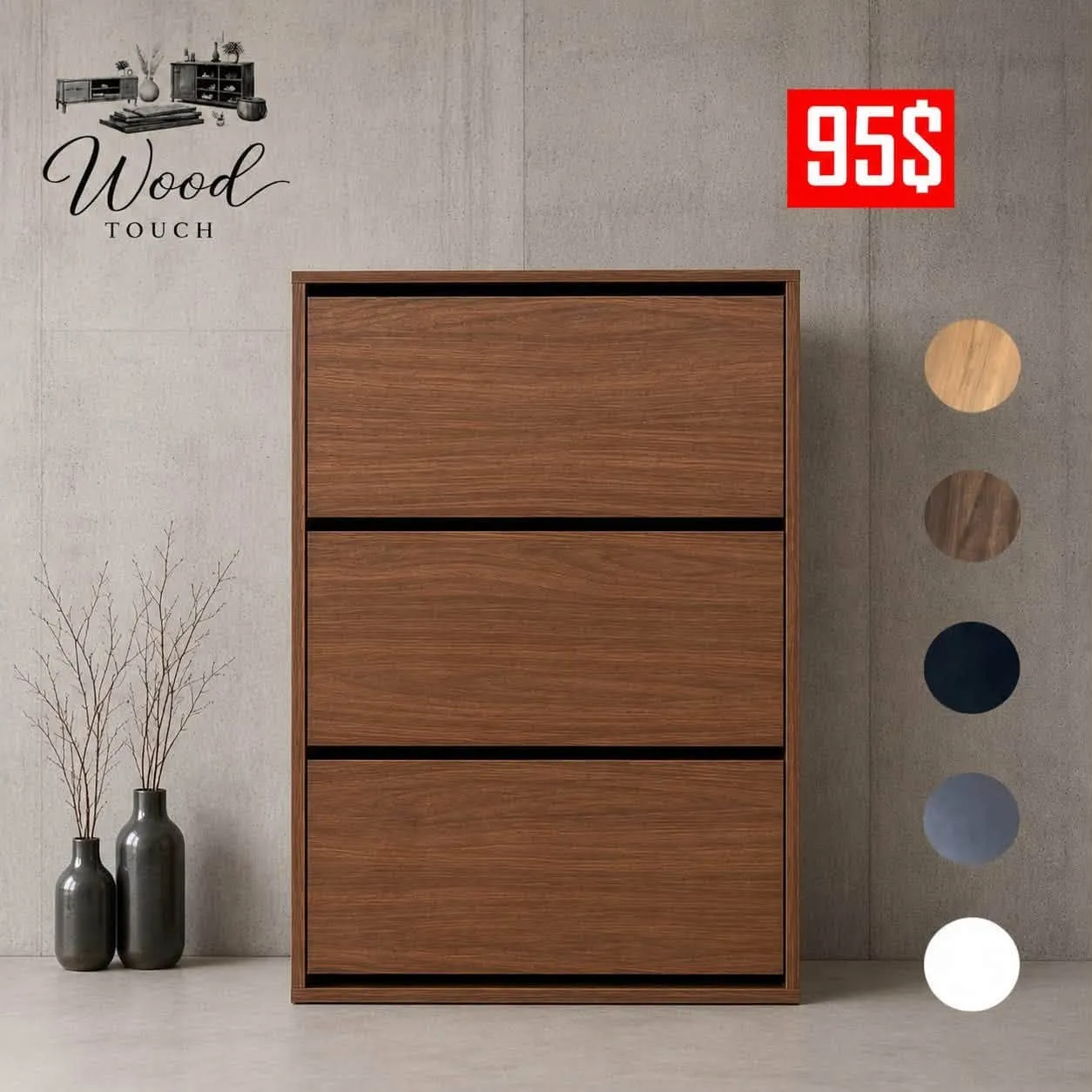Shoe Cabinet with 3 Flip-Down Doors