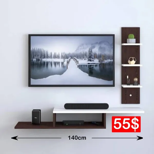 Floating TV Shelf with Vertical Unit