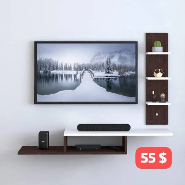Floating TV Shelf with Vertical Unit